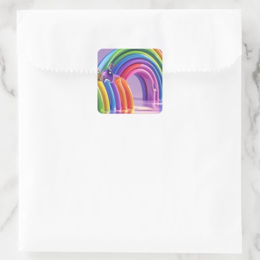 Vervormde regenbogen vierkante sticker (Tas)