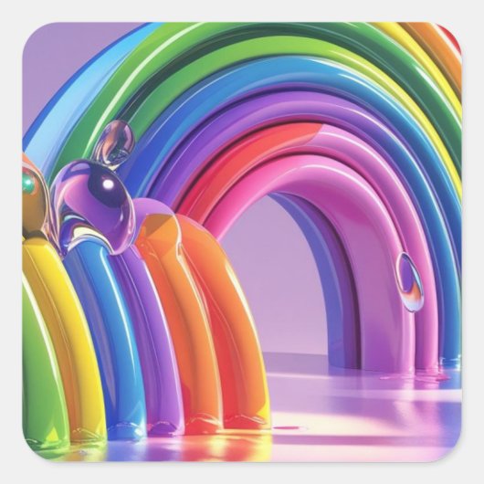 Vervormde regenbogen vierkante sticker (Voorkant)