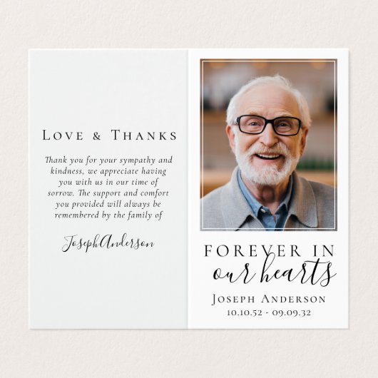 Vervoudigd voor altijd in ons hart Memorial Prayer Visitekaartje (Buitenkant ongevouwen)