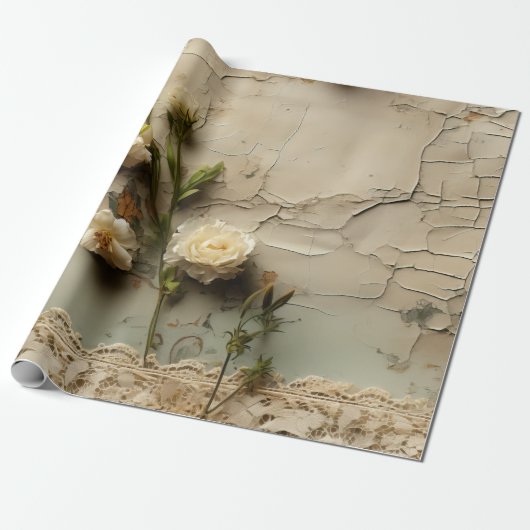Vervuild papier met witte rustieke bloemenmotief (Uitgerold)