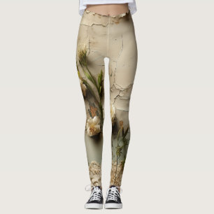 Vervuild papier met witte rustieke bloemenmotief leggings