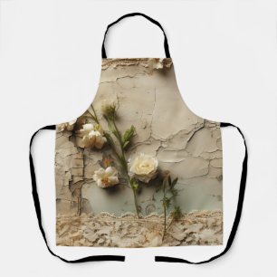 Vervuild papier met witte rustieke bloemenmotief schort