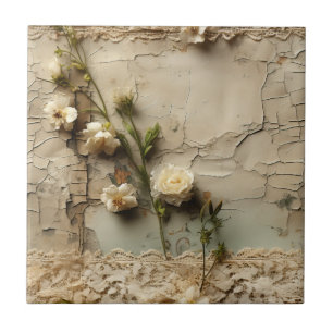 Vervuild papier met witte rustieke bloemenmotief tegeltje