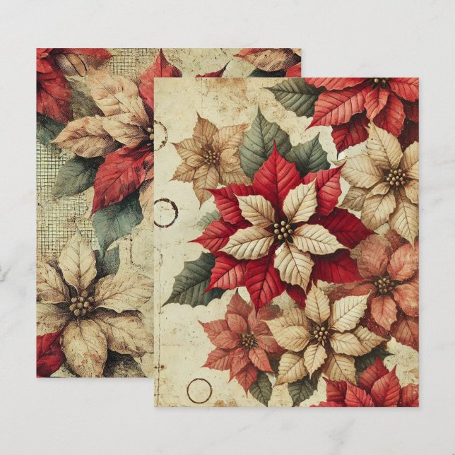 Vervuilde Gescheurde Poinsettia Bloemen Scrapbook  (Voorkant / Achterkant)
