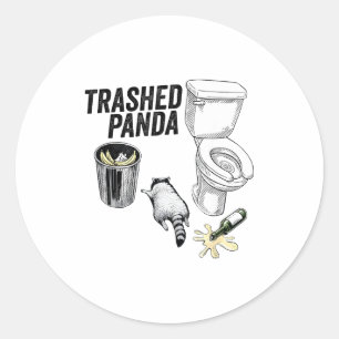Vervuilde Panda, Grappige Dronken Wasbeer, Afvalpa Ronde Sticker