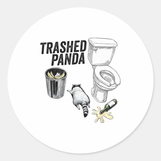 Vervuilde Panda, Grappige Dronken Wasbeer, Afvalpa Ronde Sticker (Voorkant)