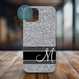 Vervul het Patroon van Glitter met Monogram Silver iPhone 13 Mini Hoesje