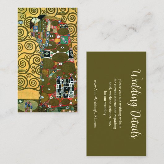 Vervulling (De Omhelzing) door Gustav Klimt Weddin Informatiekaartje (Voorkant / Achterkant)