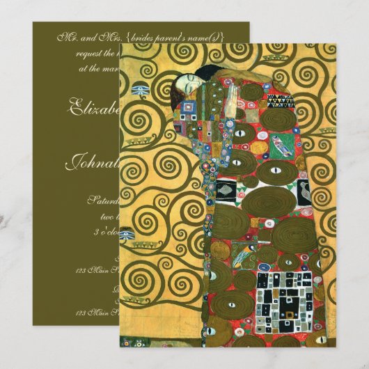 Vervulling (De Omhelzing) door Gustav Klimt Weddin Kaart (Voorkant / Achterkant)