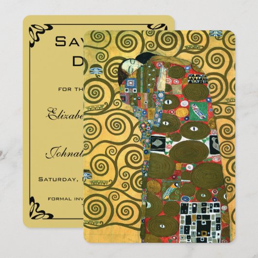 Vervulling (De Omhelzing) door Gustav Klimt Weddin Save The Date (Voorkant / Achterkant)