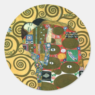 Vervulling ook wel De Omarming door Gustav Klimt Ronde Sticker