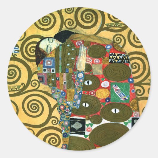 Vervulling ook wel De Omarming door Gustav Klimt Ronde Sticker (Voorkant)