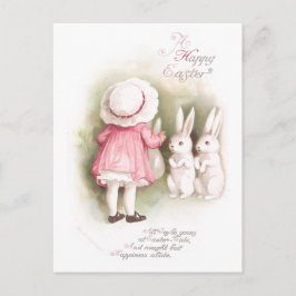 Verwaande Witte Paashazen en Meisje in Roze Feestdagenkaart