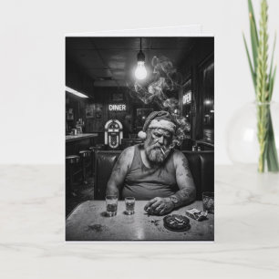 Verwaarloosde Kerstman Diner Roken Donkere Kerst Kaart