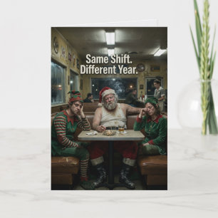 Verwaarloosde Kerstman Elfen Diner Donkere Humor Kaart