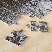 Verwaarloosde schuur in sneeuw landschaps puzzel (Zijkant)