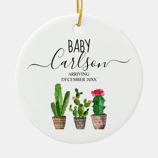 Verwacht Baby Boy Zwangerschapsaankondiging Cactus Keramisch Ornament (Voorkant)