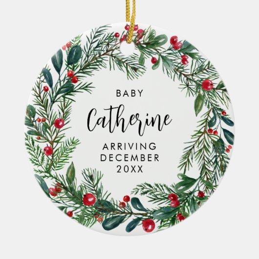 Verwacht Baby zwangerschapsaankondiging botanisch Keramisch Ornament (Voorkant)