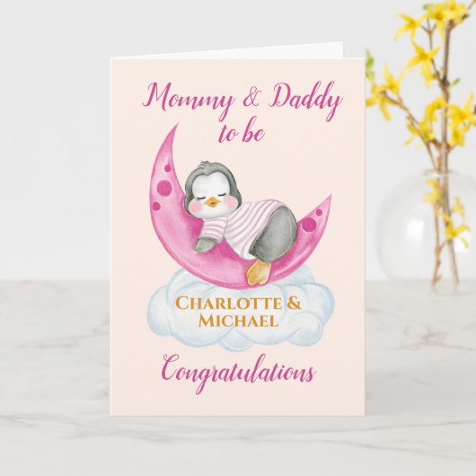 Verwacht dat ouders mama en papa roze zijn kaart (Gele Bloem)