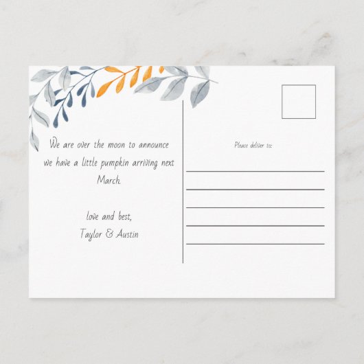 Verwacht een kleine pompoen Halloween zwangerschap Aankondigingskaart (Achterkant)
