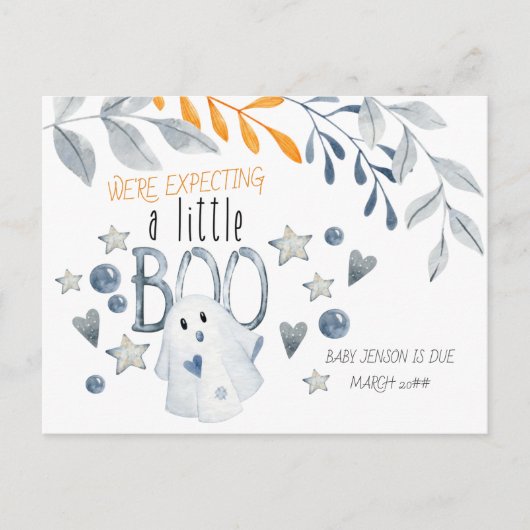 Verwacht een kleine zwangerschap met Boo Cute Hall Aankondigingskaart (Voorkant)