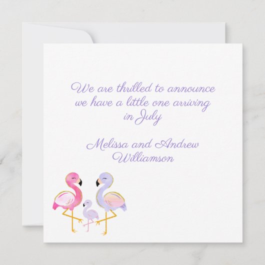 Verwacht Flamingo Paarse Zwangerschap Aankondiging (Achterkant)