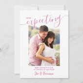 Verwacht foto Elegant Script roze marine zwangersc Aankondiging (Voorkant)