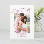 Verwacht foto Elegant Script roze marine zwangersc Aankondiging (Staand voorkant)