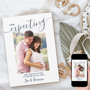 Verwacht foto-elegante Script marine roze zwangers Aankondiging