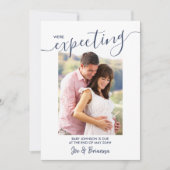 Verwacht foto-elegante Script marine roze zwangers Aankondiging (Voorkant)