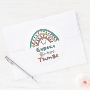 Verwacht geweldige dingen motivatie boho regenboog ronde sticker