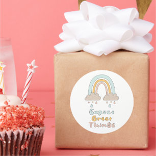 Verwacht geweldige dingen motivatie regenboogkleur ronde sticker