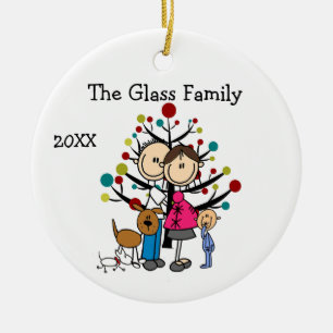 Verwacht Koppel Jongen Twee Honden Keramisch Ornament