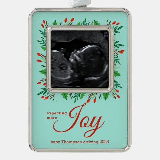 Verwacht meer JOY echogram Verzilverd Omlijst Ornament (Voorkant)