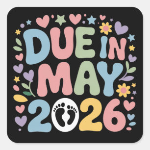 Verwacht mei 2026 Zwangerschap nieuwe baby mama Vierkante Sticker