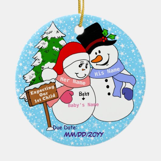 Verwacht ons eerste kind keramisch ornament (Voorkant)