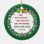 Verwacht onze 1e Baby-kerst Keramisch Ornament (Achterkant)