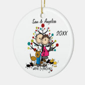 Verwacht paar 3 Honden 3 Kattenversiering Keramisch Ornament (Links)