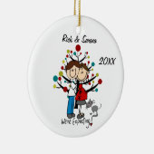 Verwacht paar met grijs kattenversiering keramisch ornament (Rechts)