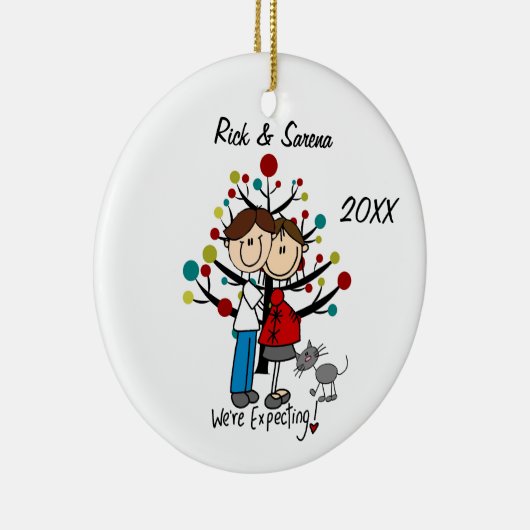 Verwacht paar met grijs kattenversiering keramisch ornament (Rechts)