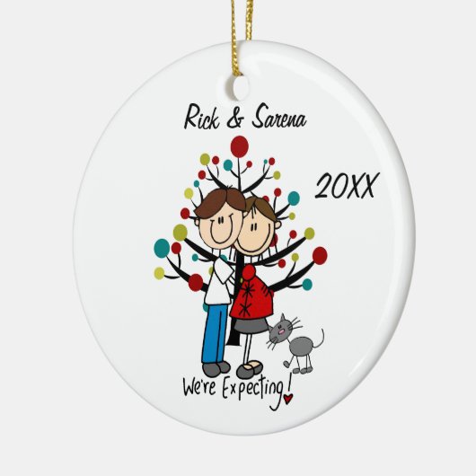 Verwacht paar met grijs kattenversiering keramisch ornament (Links)