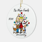 Verwacht paar met jongen, hond, kat-sierlijk keramisch ornament (Links)