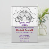 Verwacht tweelingmeisjes Cloud Baby shower Grijze  Kaart (Staand voorkant)