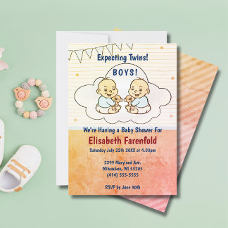 Verwacht Twin Boys Cloud Baby shower Retro Kaart