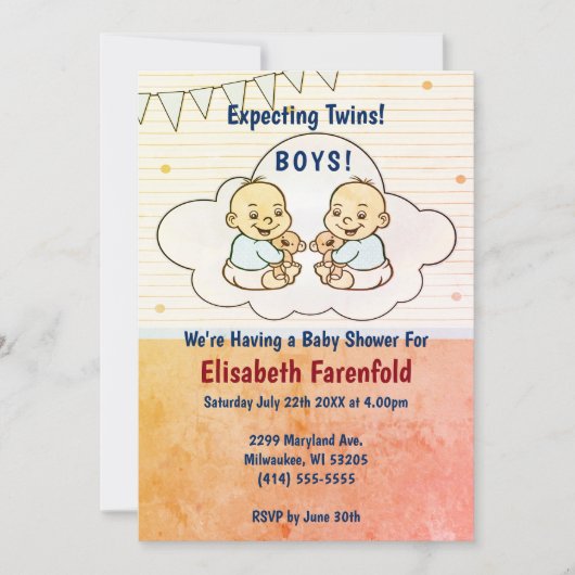 Verwacht Twin Boys Cloud Baby shower Retro Kaart (Voorkant)