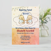 Verwacht Twin Boys Cloud Baby shower Retro Kaart (Staand voorkant)