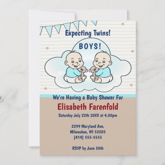 Verwacht Twin Boys in Cloud Baby shower Kaart (Voorkant)