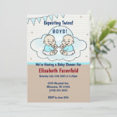 Verwacht Twin Boys in Cloud Baby shower Kaart (Staand voorkant)