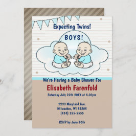 Verwacht Twin Boys in Cloud Baby shower Kaart