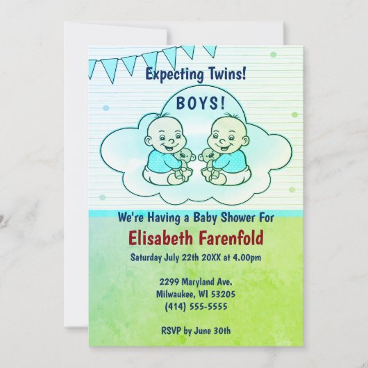 Verwacht Twin Boys in Cloud Green Baby shower Kaart (Voorkant)